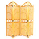 A VINTAGE 70'S BAMBOO AND WICKER FOLDING DISCRETION SCREEN