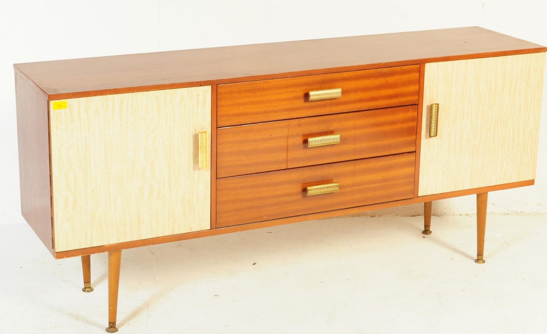 A RETRO VINTAGE 1970 WOODEN SIDEBOARD WITH FORMICA COVERED DOORS - Image 2 of 5