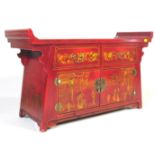 A 20TH CENTURY CHINESE STYLE RED LACQUER FINISH SIDEBOARD