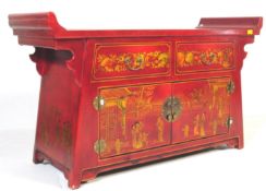 A 20TH CENTURY CHINESE STYLE RED LACQUER FINISH SIDEBOARD