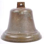 AN EARLY 20TH CENTURY BRONZE CEILING MOUNT BELL WITH CLAPPER
