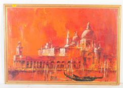20TH CENTURY VENETIAN HARBOUR OIL ON CANVAS PAINTING