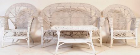 RETRO VINTAGE WHITE WICKER RATTAN GARDEN FOUR PIECE SUITE