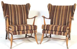 PAIR OF VINTAGE 20TH CENTURY BEECH ERCOL WING BACK ARM CHAIRS