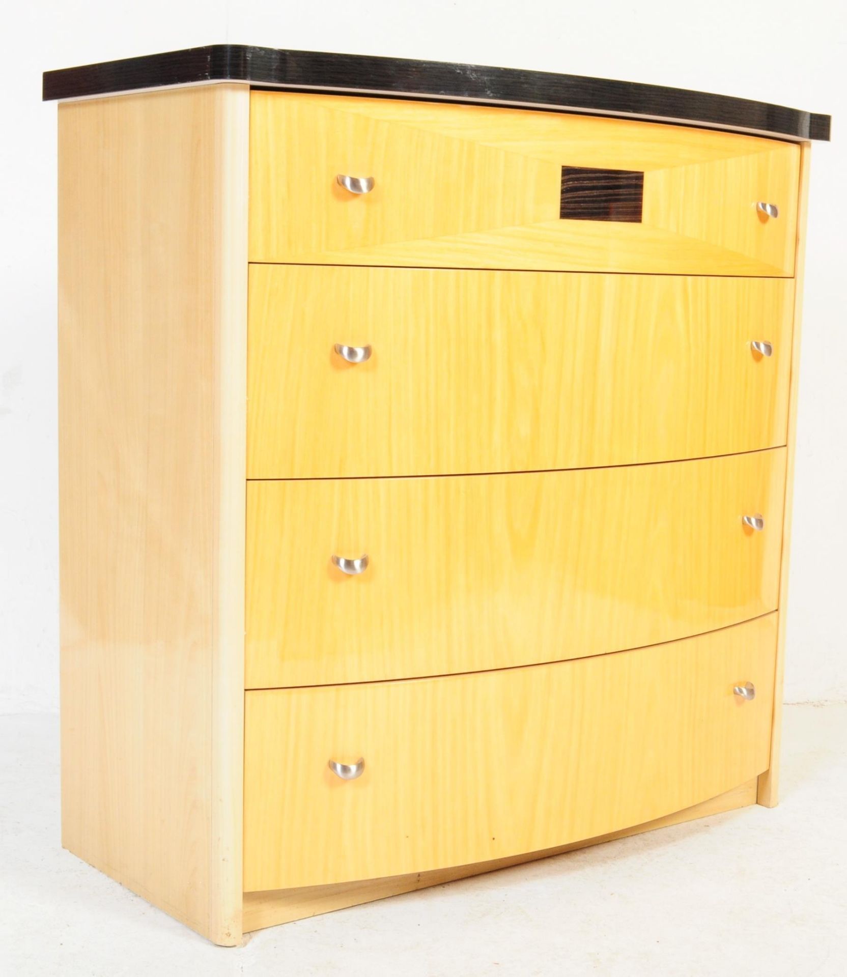 CONTEMPORARY VENEERED BOW FRONT CHEST OF DRAWERS