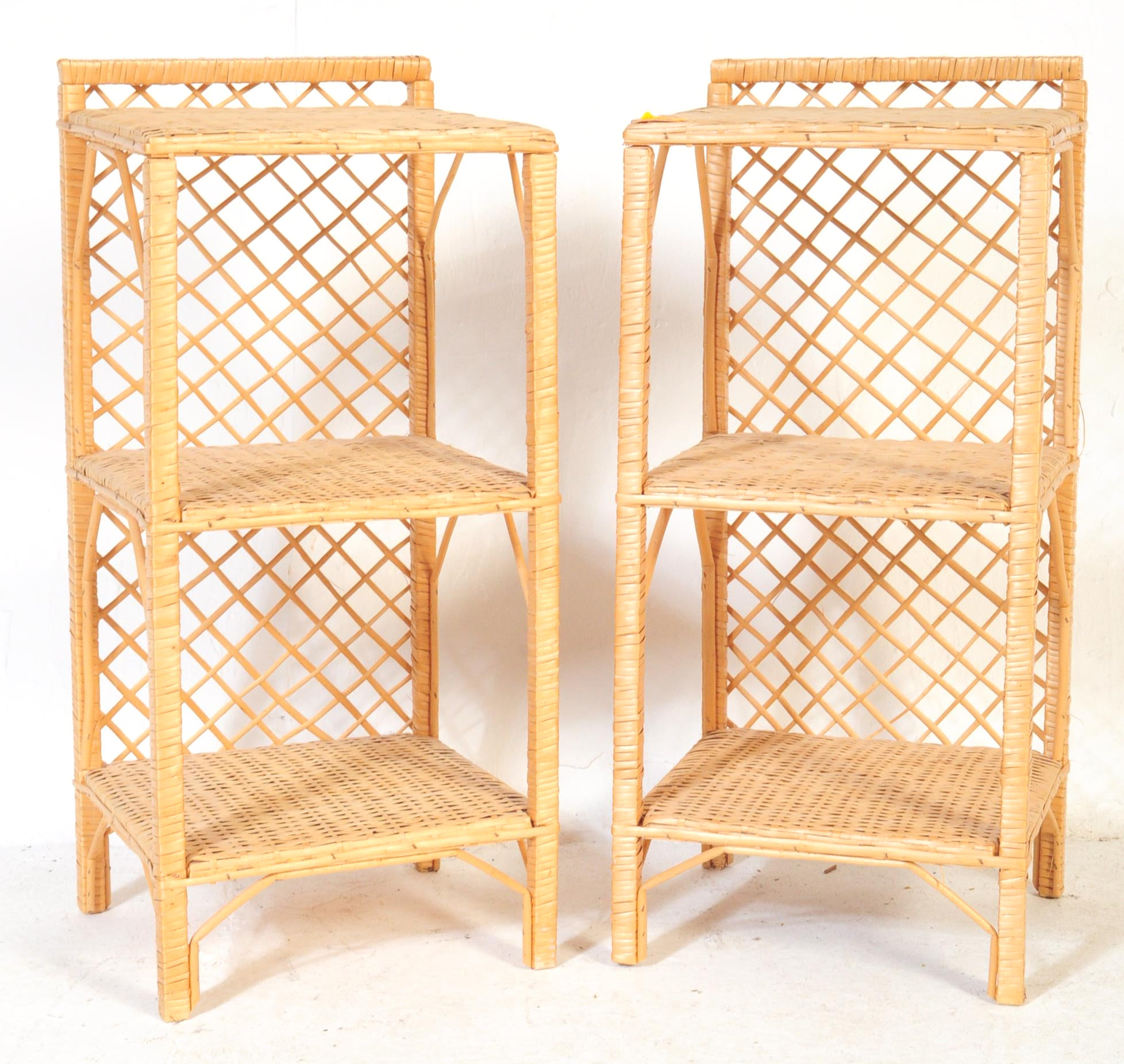 PAIR OF VINTAGE 1970S WICKER & BAMBOO BEDSIDES