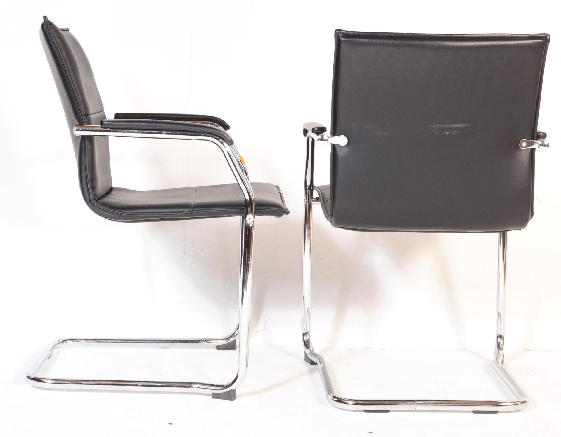 PAIR OF BLACK LEATHER & CHROME CANTILEVER OFFICE ARMCHAIRS - Image 3 of 4