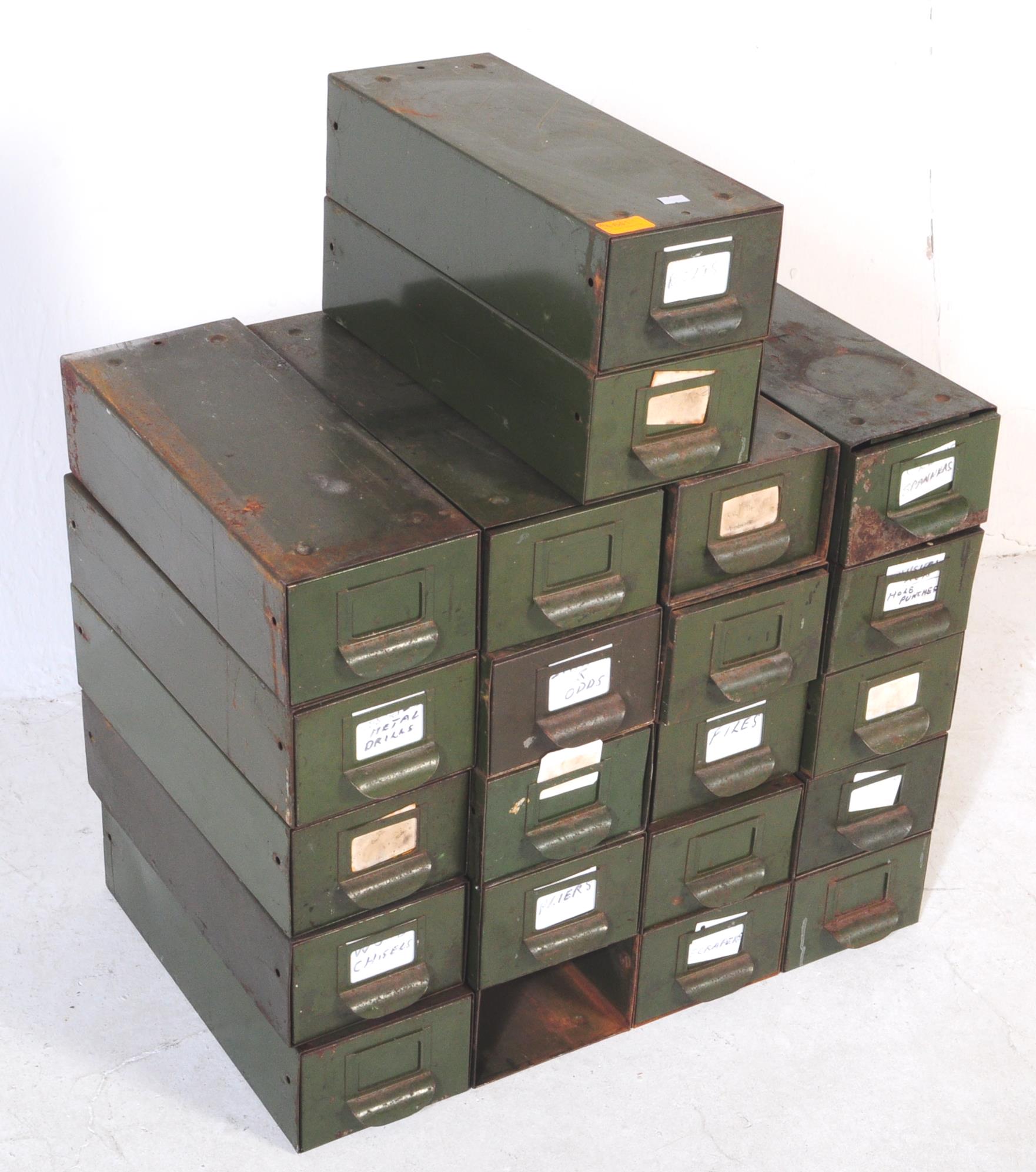 EIGHTEEN MID CENTURY METAL GREEN INDEX BOXES - Image 2 of 5