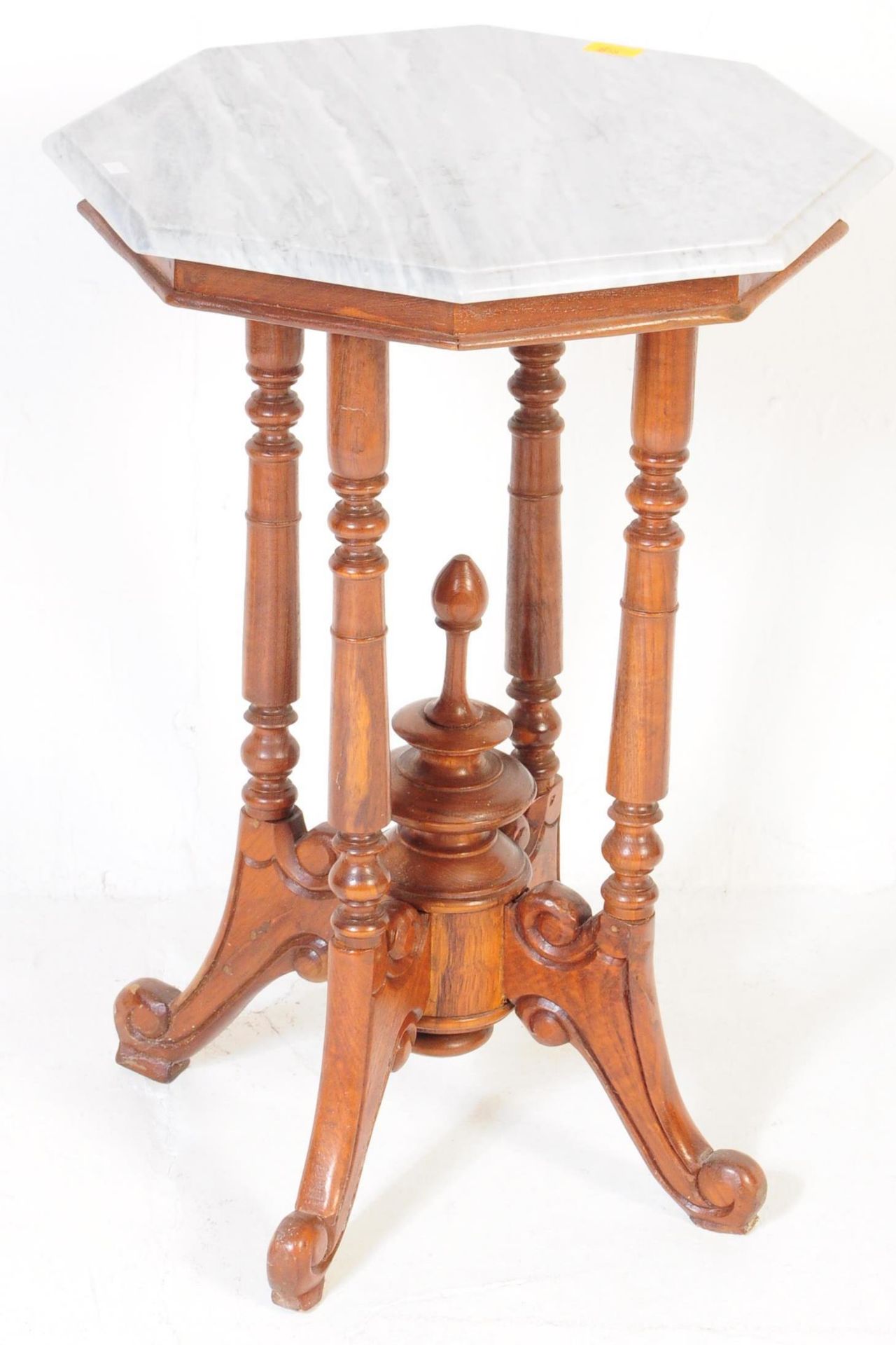 VICTORIAN STYLE MAHOGANY & WHITE VEINED MARBLE TABLE - Image 2 of 4