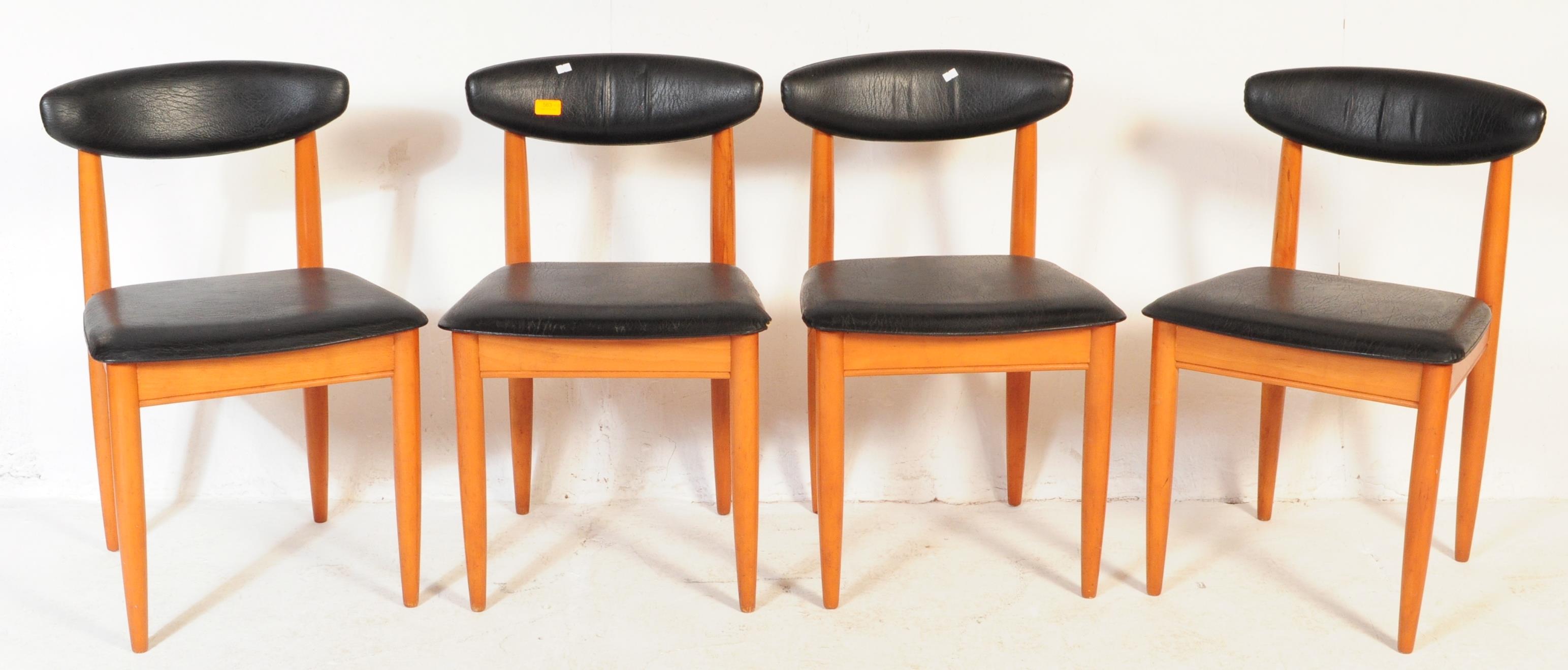 FOUR MID CENTURY SCHREIBER TEAK & BLACK VINYL DINING CHAIRS - Image 2 of 6