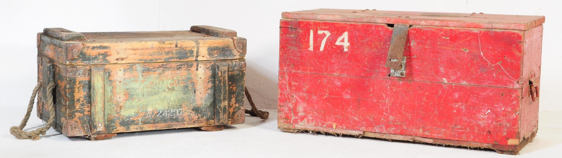 TWO VINTAGE 20TH CENTURY AMMUNITION CRATE BOXES