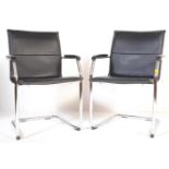 PAIR OF BLACK LEATHER & CHROME CANTILEVER OFFICE ARMCHAIRS