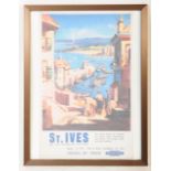 LARGE ST IVES CORNWALL TRAVEL BY TRAIN FRAMED PRINT