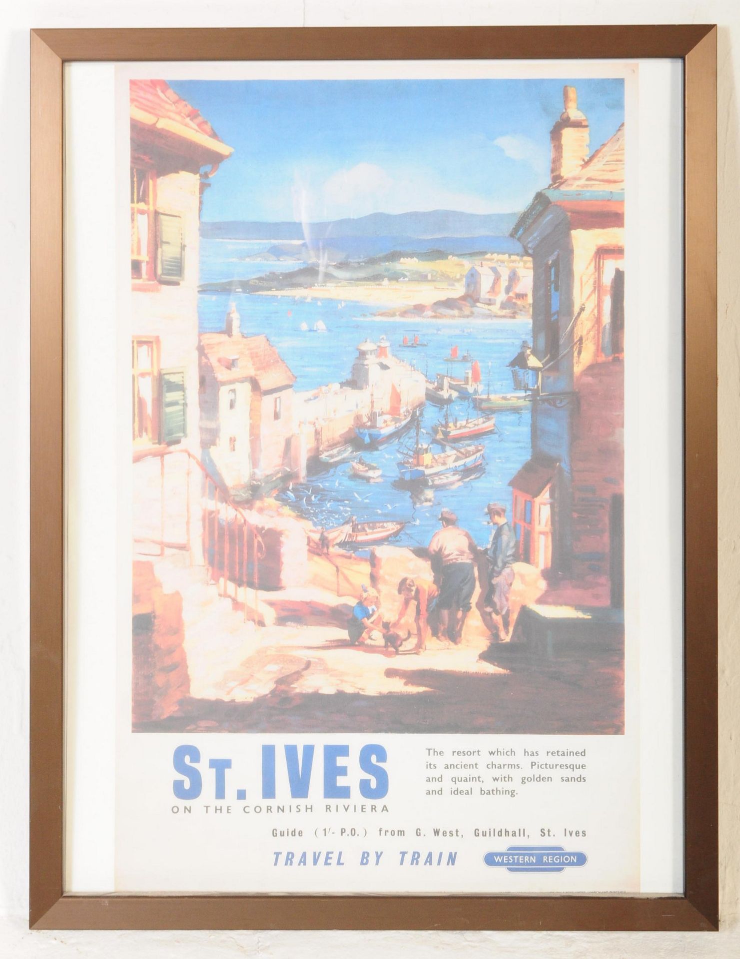 LARGE ST IVES CORNWALL TRAVEL BY TRAIN FRAMED PRINT
