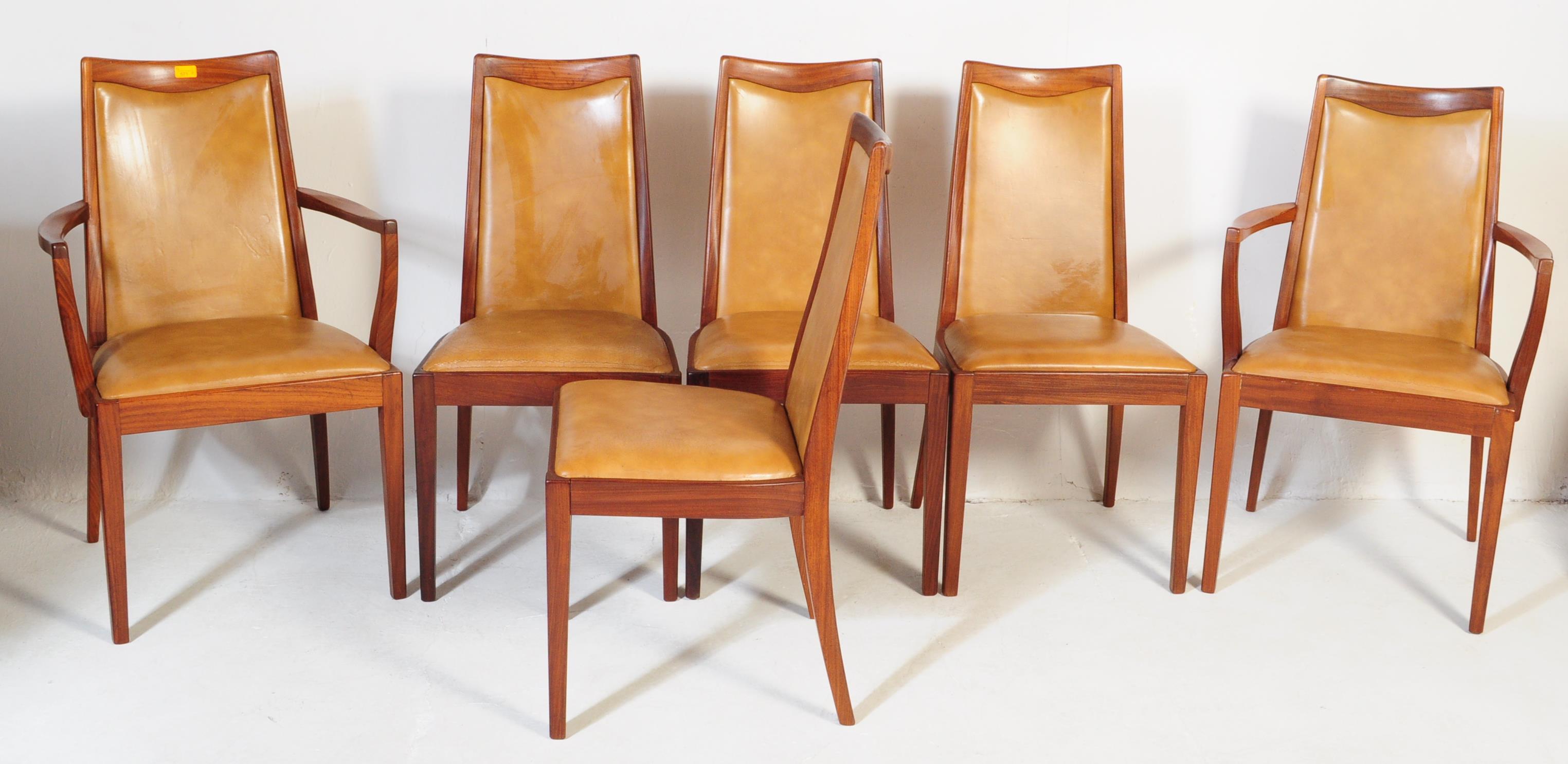 SIX MID CENTURY G PLAN TEAK & TAN LEATHERETTE DINING CHAIRS - Image 2 of 6