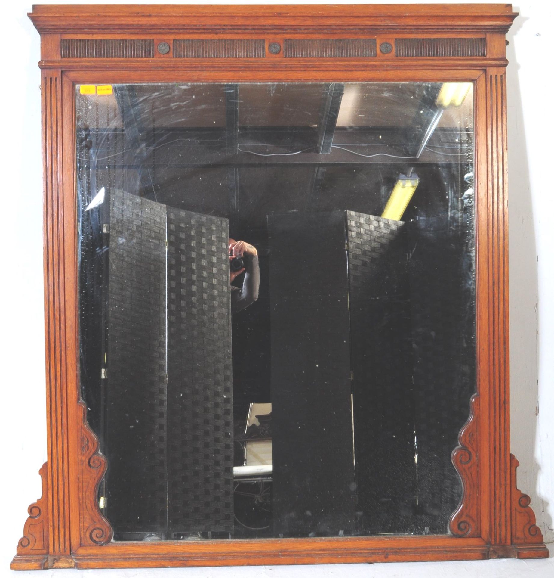 19TH CENTURY OAK OVERMANTEL MAHOGANY MIRROR