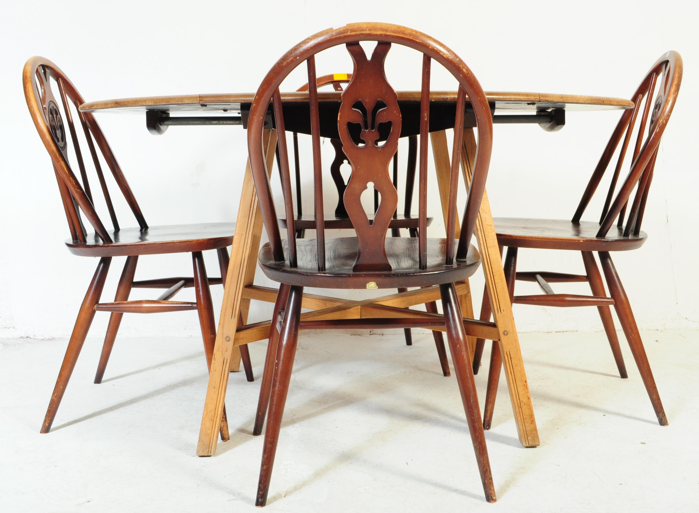 LATE 20TH CENTURY ERCOL DROP LEAF DINING TABLE & CHAIRS