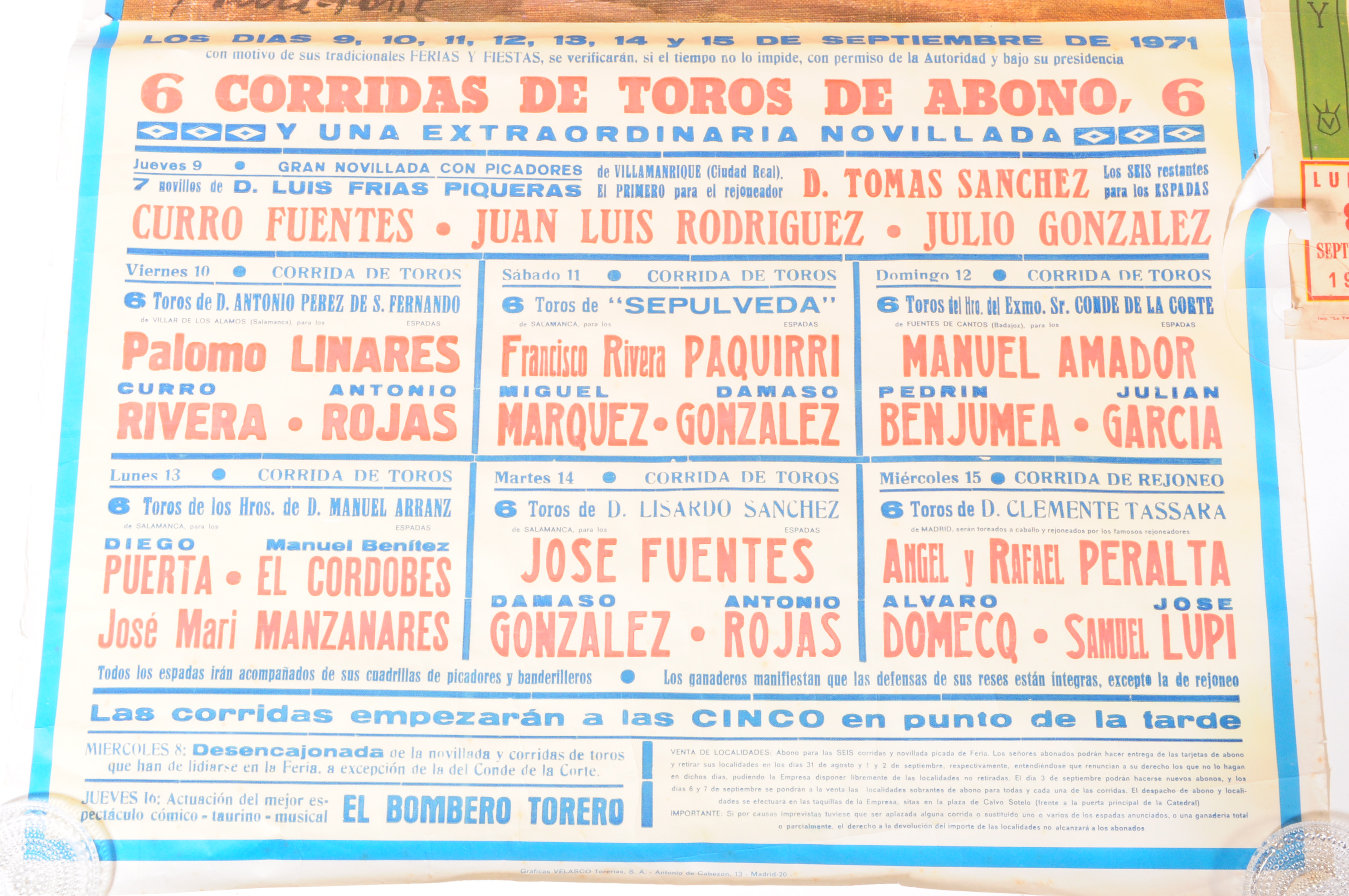 COLLECTION OF THREE ADVERTISING SPANISH BULL FIGHTING POSTERS - Image 7 of 7