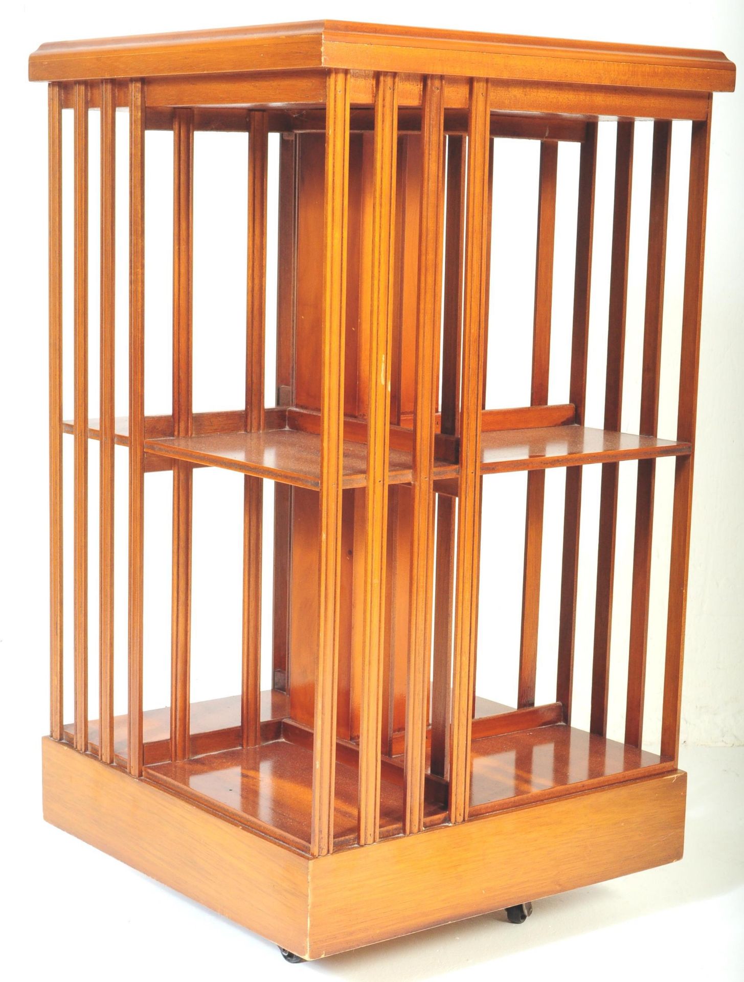 REPRODUCTION YEW WOOD INLAID REVOLVING BOOKCASE