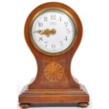 EDWARDIAN INLAID MAHOGANY BALLOON MANTEL CLOCK