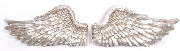 A PAIR OF DECORATIVE CARVED ANGEL / CHERUB SILVER WINGS