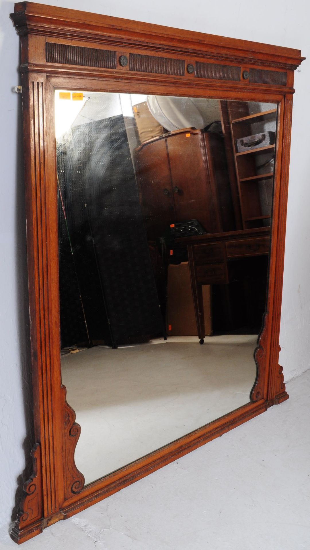 19TH CENTURY OAK OVERMANTEL MAHOGANY MIRROR - Image 3 of 6