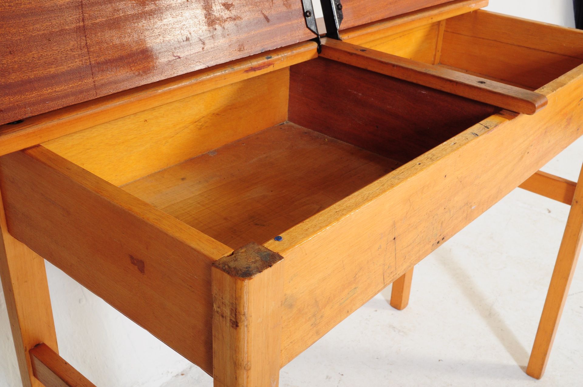 RETRO MID CENTURY DOUBLE SCHOOL DESK - Image 5 of 5