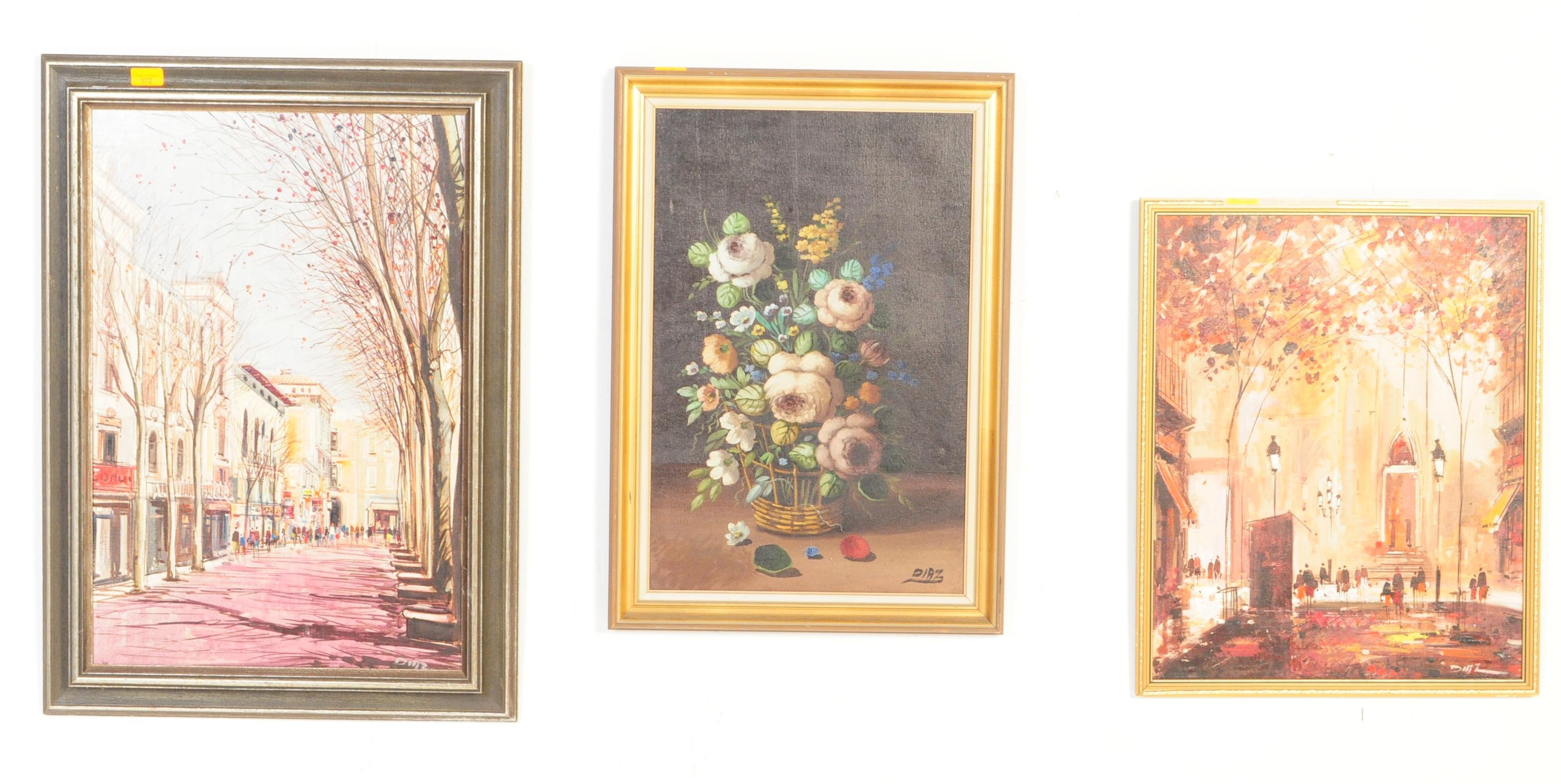 THREE CARLOS DIAZ 20TH CENTURY OIL ON CANVAS PAINTINGS