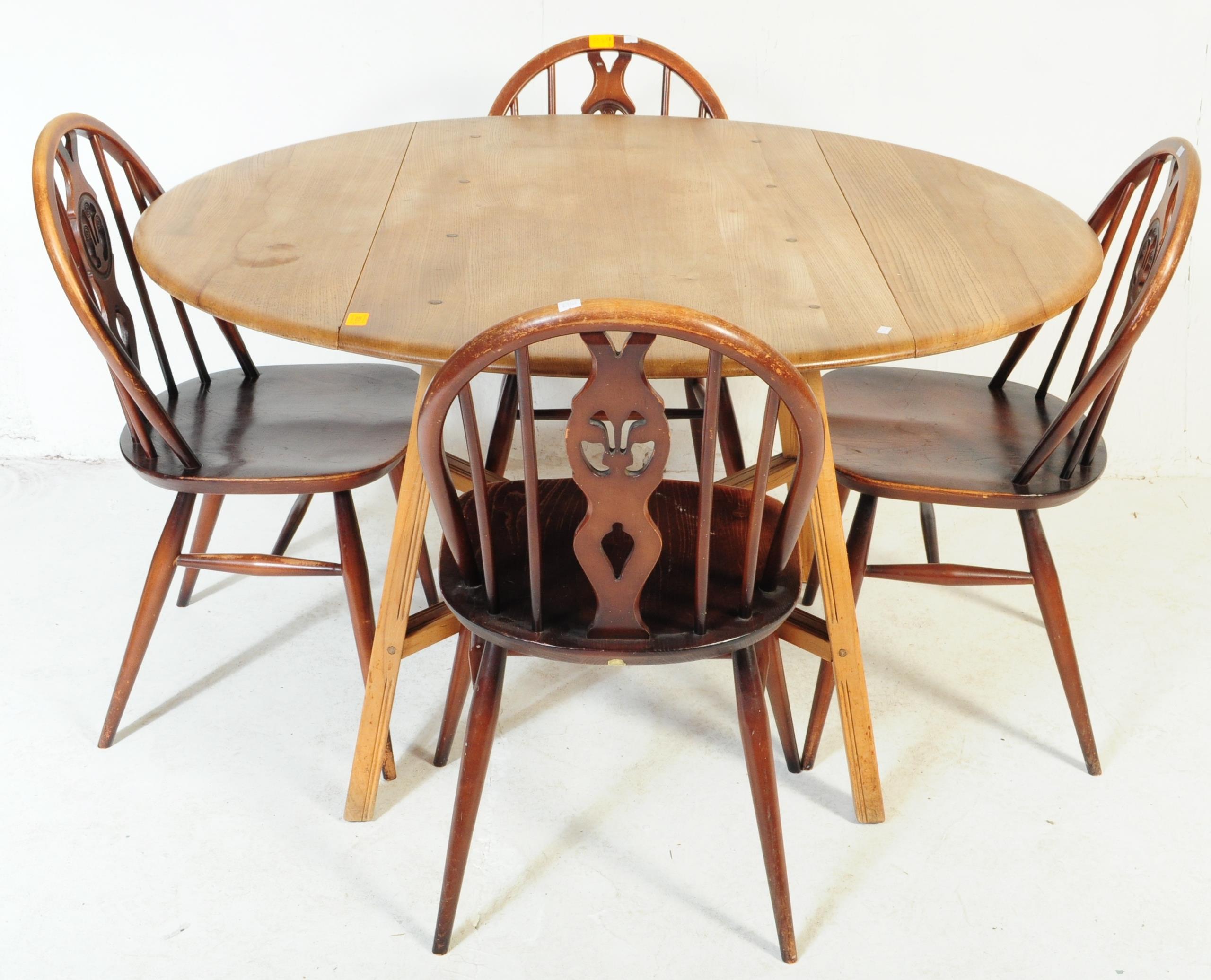 LATE 20TH CENTURY ERCOL DROP LEAF DINING TABLE & CHAIRS - Image 2 of 6