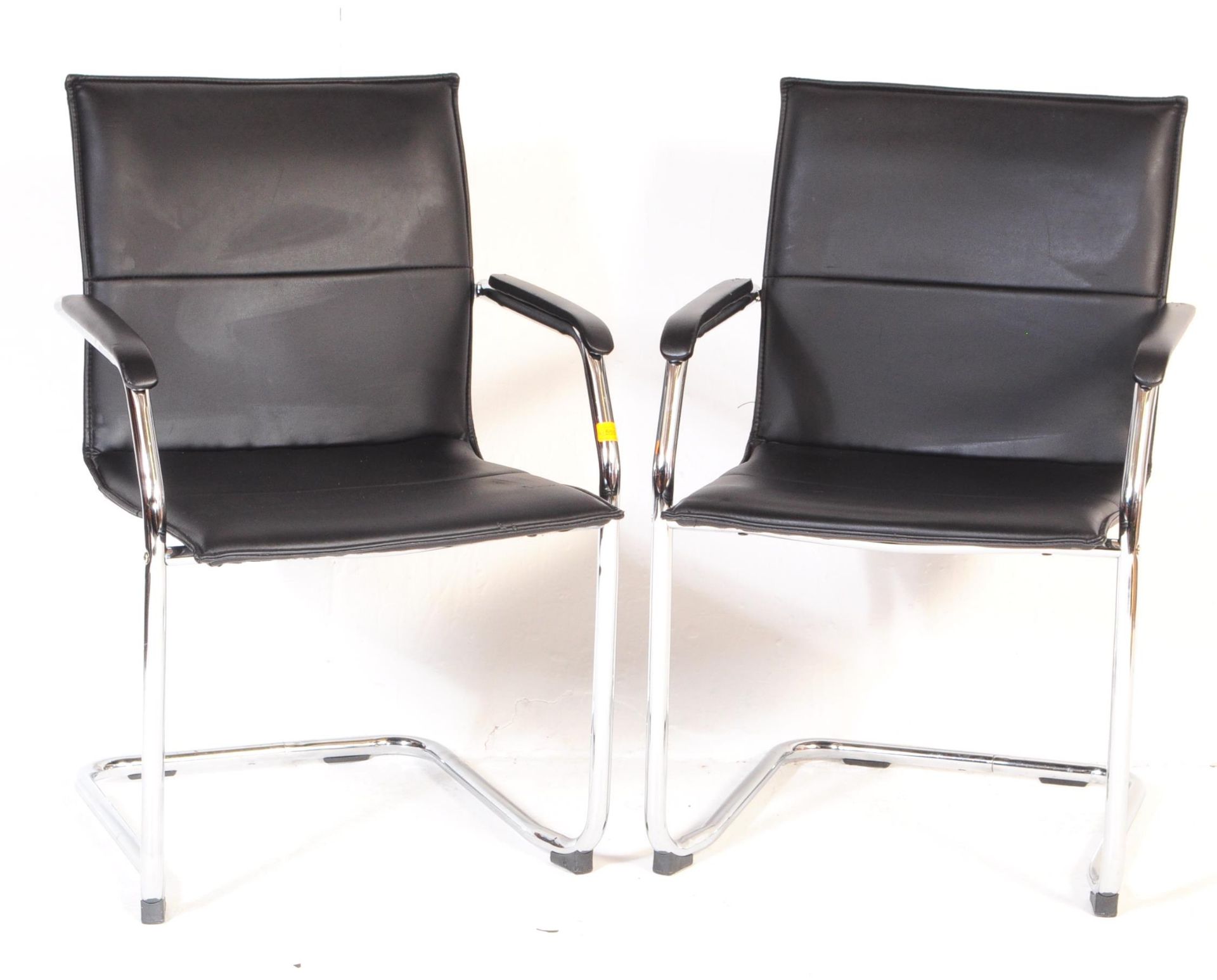 PAIR OF BLACK LEATHER & CHROME CANTILEVER OFFICE ARMCHAIRS - Image 2 of 4