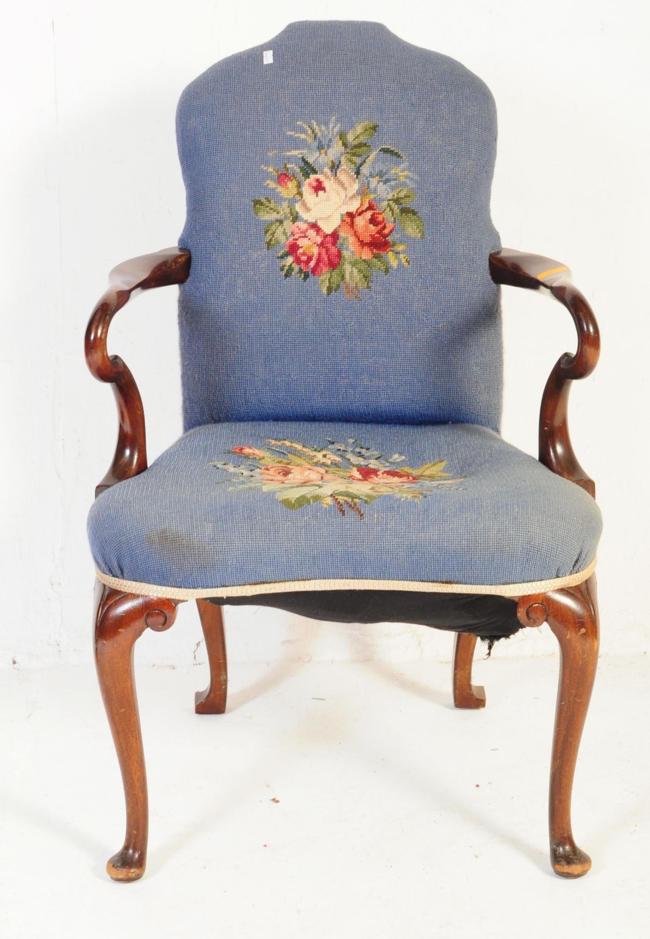 EARLY 20TH CENTURY MAHOGANY LOUNGE ARM CHAIR WITH STOOL - Image 3 of 6