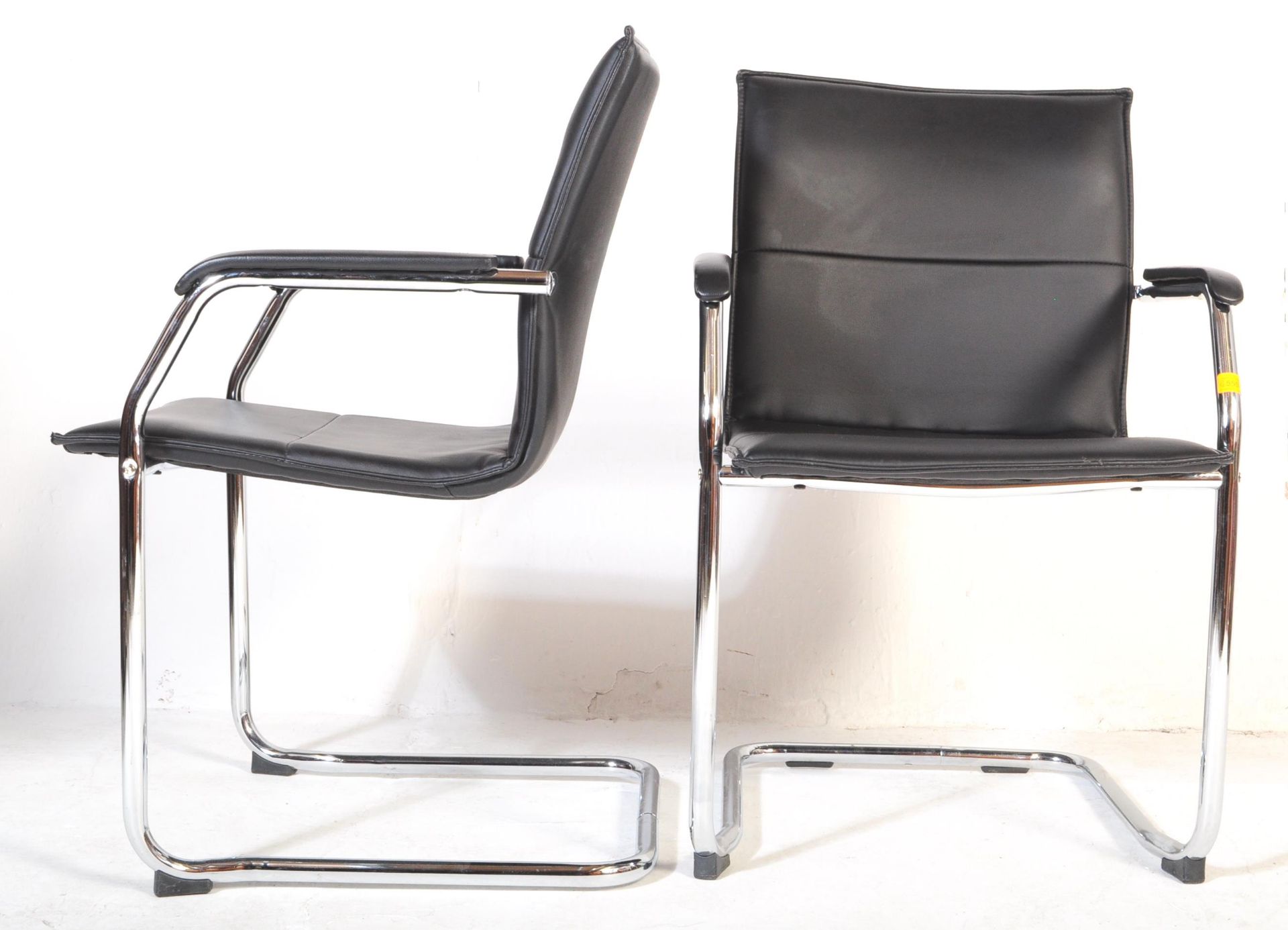 PAIR OF BLACK LEATHER & CHROME CANTILEVER OFFICE ARMCHAIRS - Image 4 of 4