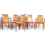 SIX MID CENTURY G PLAN TEAK & TAN LEATHERETTE DINING CHAIRS