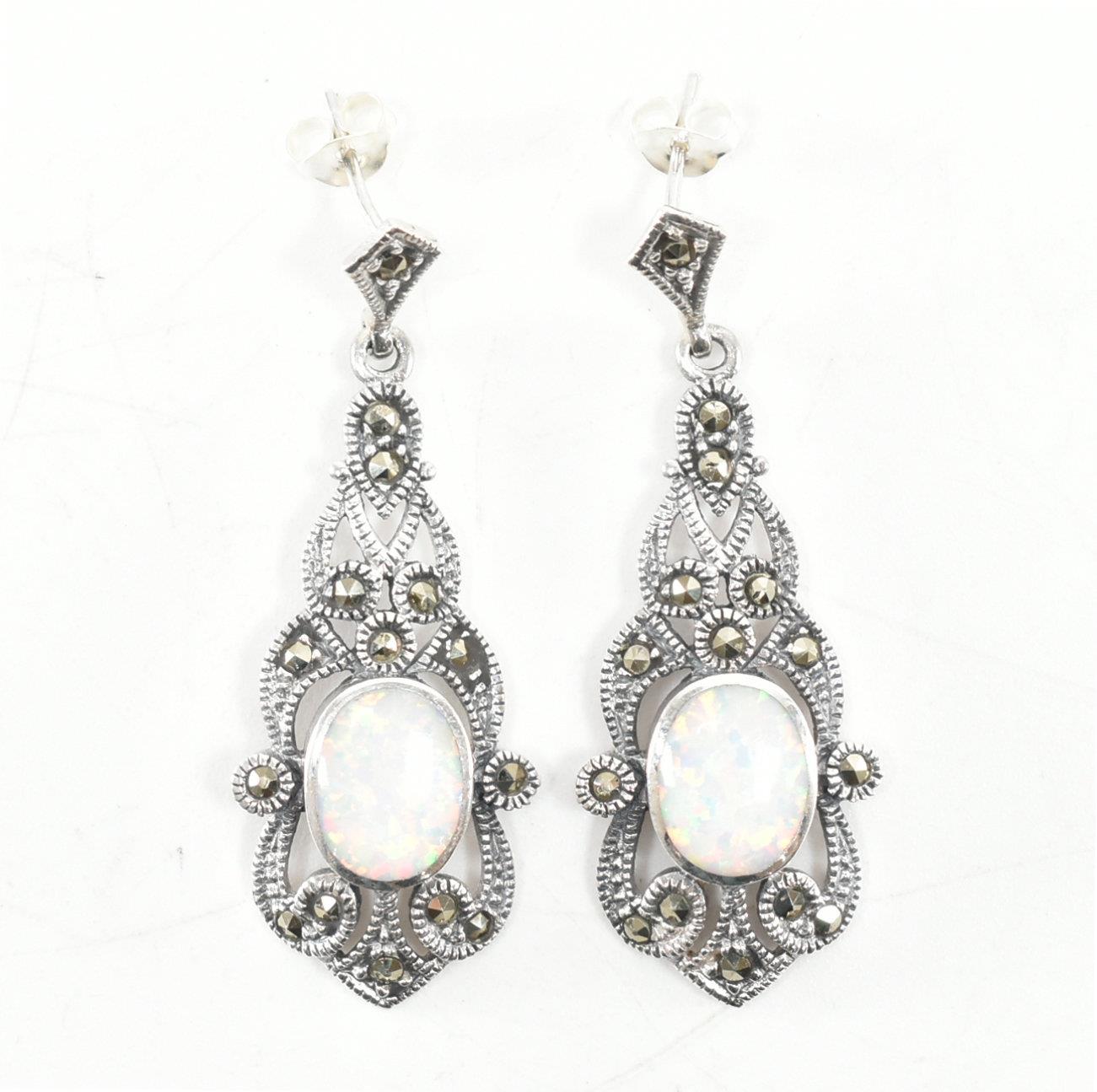 925 SILVER OPALITE & MARCASITE STUD DROP EARRINGS - Image 2 of 5