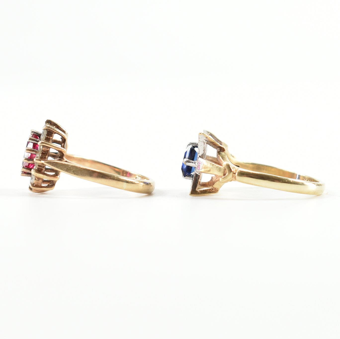 TWO HALLMARKED 9CT GOLD RINGS - SYNTHETIC RUBY & SYNTHETIC SAPPHIRE - Image 2 of 11