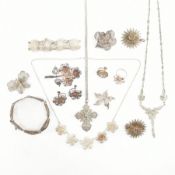 COLLECTION OF SILVER AND WHITE METAL FILIGREE JEWELLERY