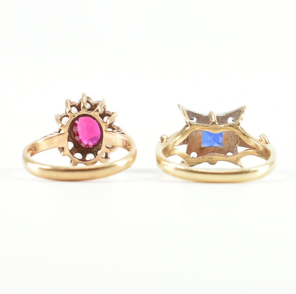 TWO HALLMARKED 9CT GOLD RINGS - SYNTHETIC RUBY & SYNTHETIC SAPPHIRE - Image 4 of 11