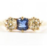 18CT GOLD THREE STONE SAPPHIRE & DIAMOND RING