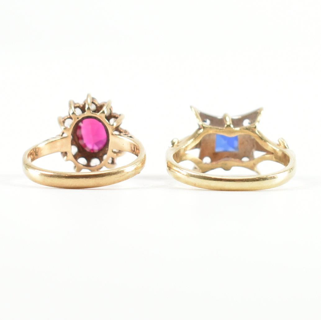 TWO HALLMARKED 9CT GOLD RINGS - SYNTHETIC RUBY & SYNTHETIC SAPPHIRE - Image 3 of 11