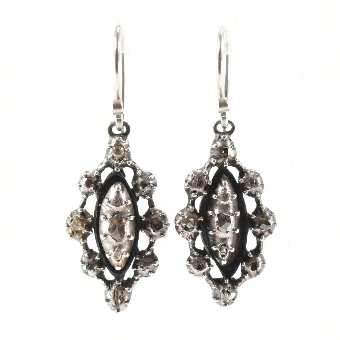 PAIR 19TH CENTURY SILVER & DIAMOND GIRANDOLE PENDANT EARRINGS