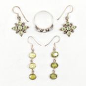 COLLECTION OF 925 SILVER & PERIDOT SET JEWELLERY