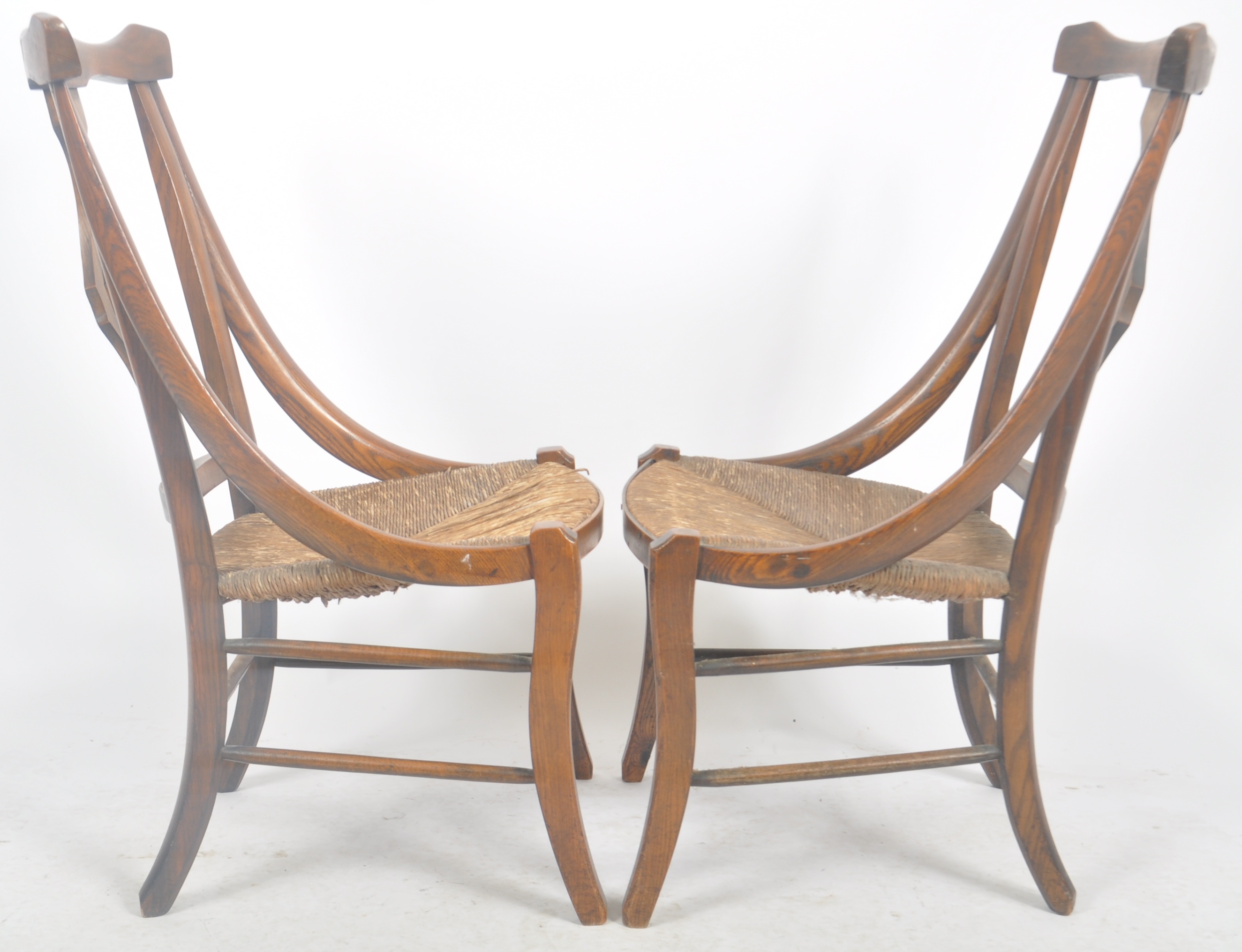 MATCHING PAIR OF ARTS & CRAFTS OAK AND RUSH SEAT CHAIRS - Image 4 of 6