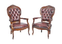 PAIR OF 1980s CHESTERFIELD LEATHER ARMCHAIRS
