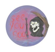 CONTEMPORARY HAND PAINTED CLOCK FEATURING THE GRIM REAPER