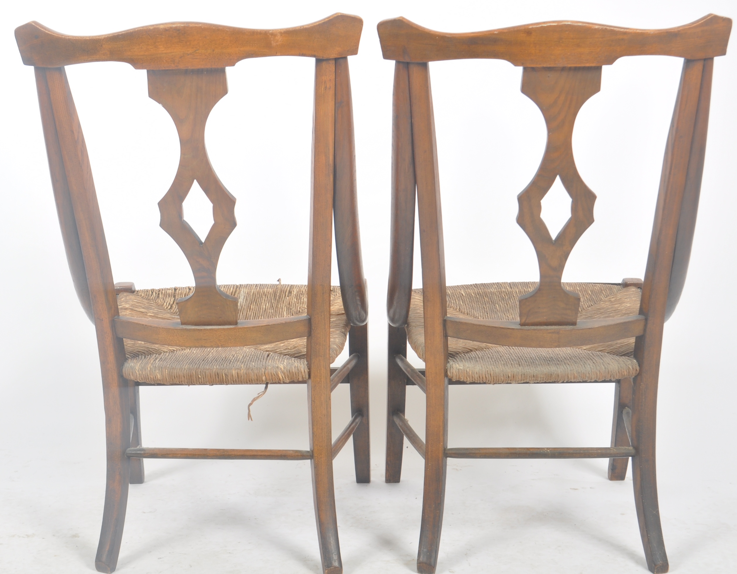MATCHING PAIR OF ARTS & CRAFTS OAK AND RUSH SEAT CHAIRS - Image 5 of 6