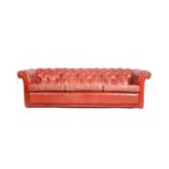 VINTAGE 20TH CENTURY RED LEATHER CHESTERFIELD SOFA