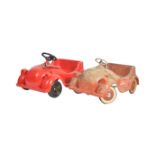 NEAR PAIR OF RETRO CHILDREN'S FORMED PLASTIC PEDAL CARS