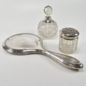 EARLY 20TH CENTURY SILVER MOUNTED MIRROR SCENT BOTTLE & JAR