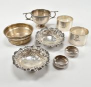 COLLECTION OF SILVER DISHES & NAPKIN RINGS