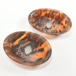 PAIR OF EDWARDIAN PIQUE WORK TORTOISESHELL PIN DISHES